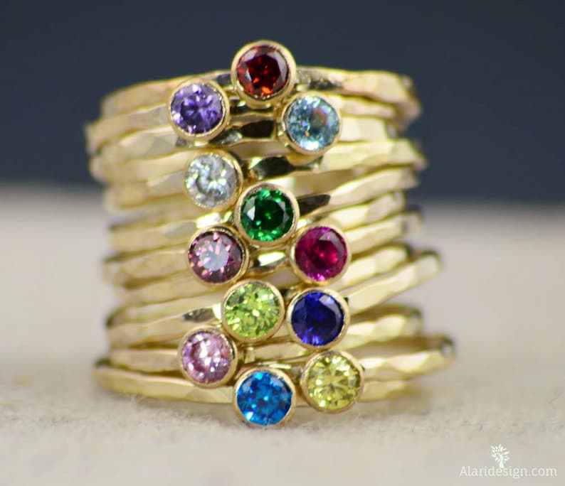 Set of 3 Gold Mother's Rings, Mom Ring, Gold Mothers Rings, Mother's Rings, Gemstone Rings, Grandmas Rings, 3 Gold Rings, Birthstone Rings image 2