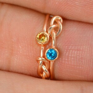 Blue Zircon Infinity Ring, Rose Gold Filled Ring, Stackable Rings, Mothers Ring, December Birthstone, Rose Gold Ring, Rose Gold Knot Ring image 2