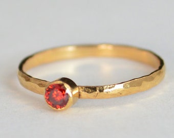 Classic Solid 14k Rose Gold Garnet  Ring, Gold Solitaire, Red Ring, Real Gold, January Birthstone, Mothers Ring, Solid Gold Band, Gold ring