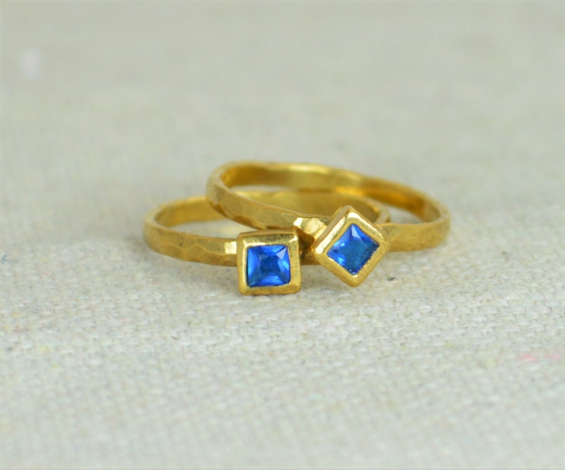 Square Blue Zircon Ring, Gold Filled Blue Zircon Ring, Decembers Birthstone Ring, Square Stone Mothers Ring, Square Stone Ring, Gold Ring image 3