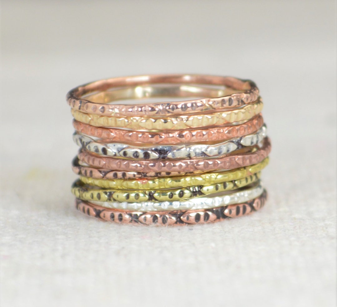 Thin Boho Stacking Rings, Rustic Rings, Dainty Rings, Mixed Metal Rings