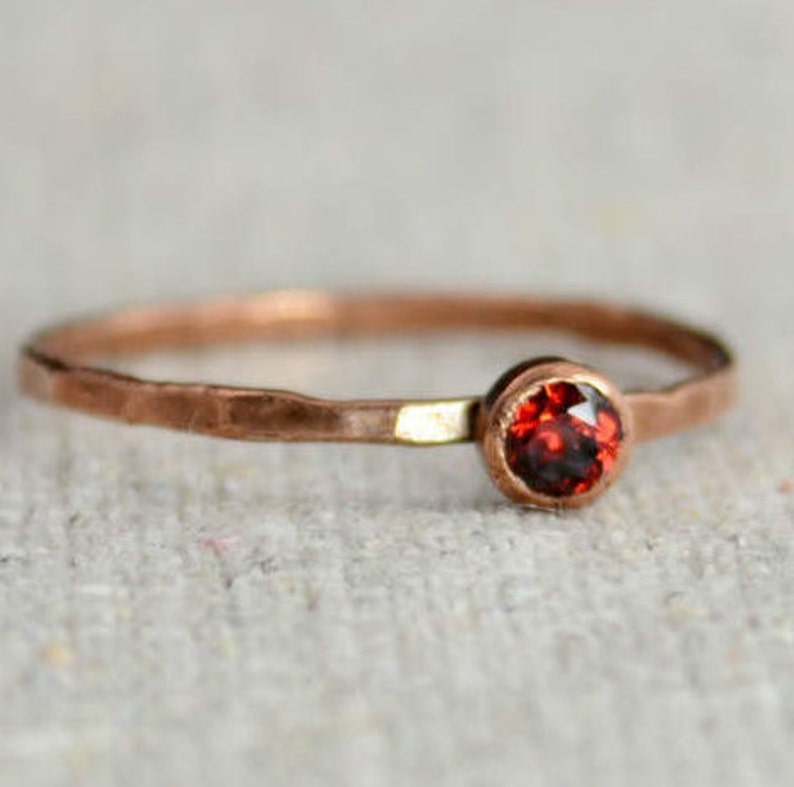 Dainty Copper Garnet Ring, Copper Ring, Garnet Mothers Ring, January Birthstone Ring, Stacking Copper Ring, Copper Band image 1