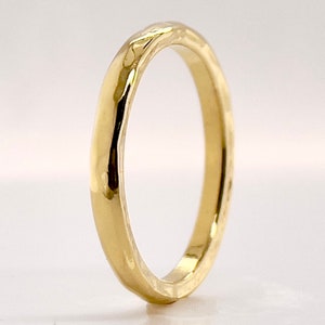2mm Wide Solid Gold Hammered Wedding Band, Choose 10k, 14k, 18k, or 22k Yellow Gold, Rustic Wedding Ring, narrow Gold Ring, Free Engraving image 3