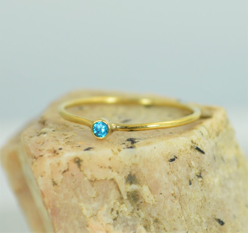 Tiny Blue Zircon Ring, Solid Gold Ring, Dainty Ring, Dainty Zircon, Mother's Ring, Stacking Ring, Tiny Gold Ring, Minimal Zircon, Alari image 1