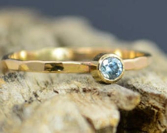 Classic Solid 14k Gold Aquamarine Ring, Gold Solitaire, Solitaire Ring, Real Gold, March Birthstone, Mothers Ring, Solid Gold Band, Gold