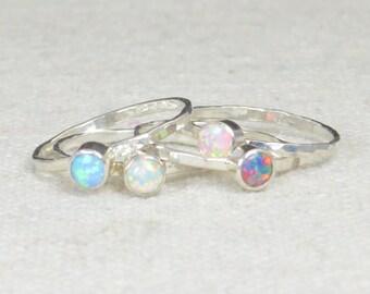 Grab 4 - Small Opal Rings, Opal Ring, Opal Jewelry, Stacking Ring, October Birthstone Ring, Opal Ring,  Mothers Ring