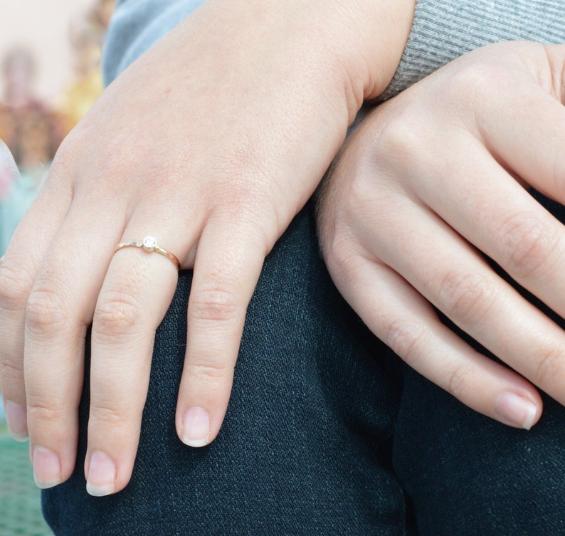 Classic Solid 14k Rose Gold CZ Diamond Ring, Solitaire, White Ring, Solid Gold, April Birthstone, Mothers Ring, Solid Rose Gold Band, Gold image 2