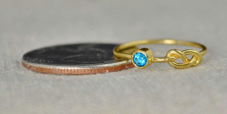 Blue Zircon Infinity Ring, Gold Filled Ring, Stackable Rings, Mother's Ring, December Birthstone Ring, Gold Infinity Ring, Gold Knot Ring image 4