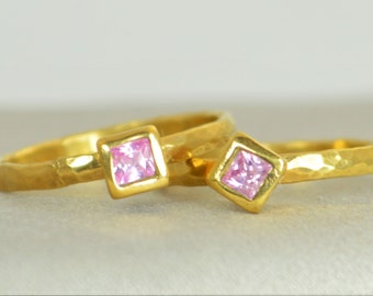 Square Pink Tourmaline Ring, Tourmaline Gold Ring, Octobers Birthstone Ring, Square Stone Mothers Ring, Square Stone Ring