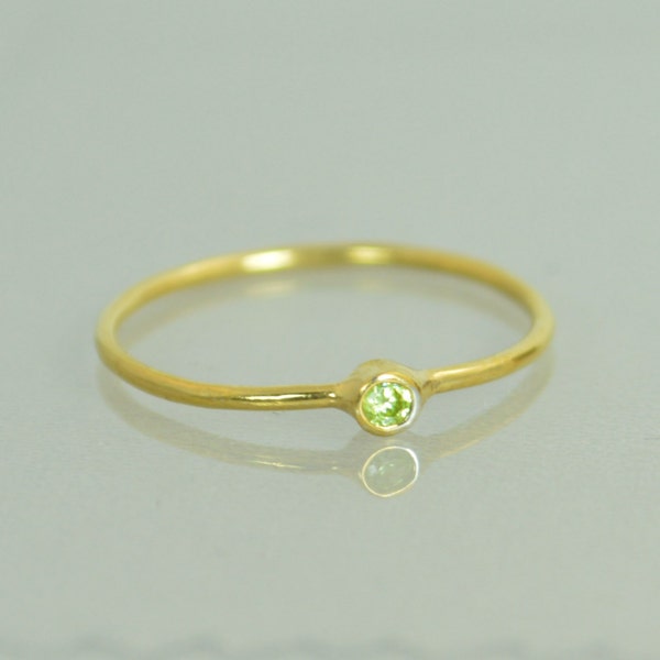 Tiny Peridot Ring Peridot Stacking Ring Solid 14k Gold image 1