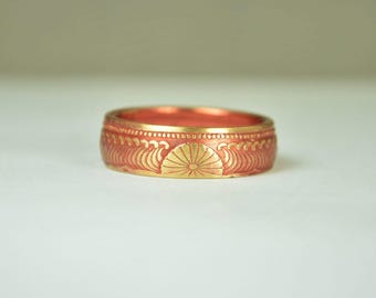 Japanese Coin Ring, Dusky Rose Ring, Wave Ring, Japanese Art, Brass Ring, unique ring, bohemian ring, Art nouveau, 21st anniversary