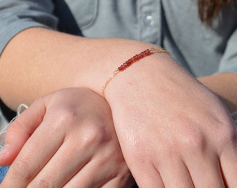 Garnet Bracelet, Danity Stacking Bracelet, 14k Gold Fill, Sterling Silver, Rose Gold, Red Bracelet, Garnet, Bar Bracelet, Gold Bracelet