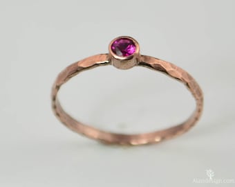 Copper Ruby Ring, Classic Size, Stackable Rings, Ruby Mother's Ring,  July Birthstone Ring, Copper Jewelry, Ruby Ring, Hammered Copper Ring