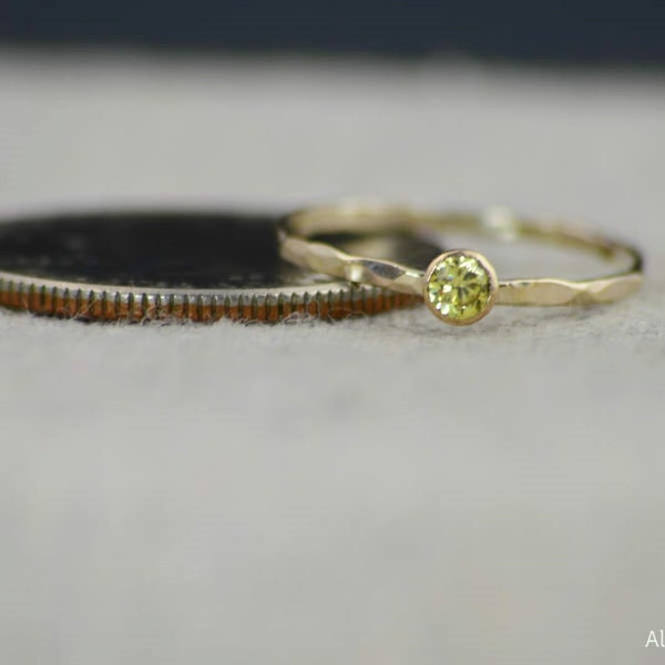 Dainty Gold Filled Topaz Ring Hammered Gold Stacking Rings image 3