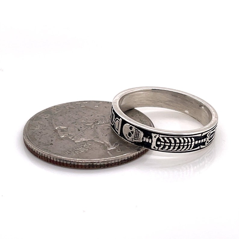 Sterling Silver Skeleton Ring, Memento Mori Jewelry, Mourning Ring, goth band, memorial ring, Free Inside Ring Engraving image 6