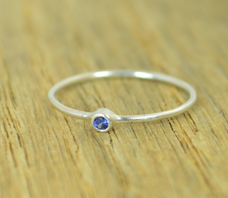 Tiny Sapphire Ring, Sapphire Stacking Ring, Silver Sapphire Ring, Sapphire Mothers Ring, September Birthstone, Sapphire Ring, Sapphire image 2