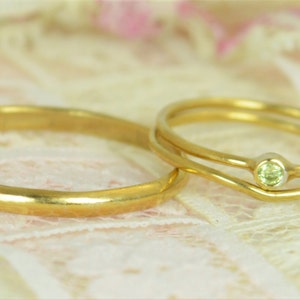 Tiny Peridot Ring Set Solid 14k Gold Wedding Set Stacking image 3