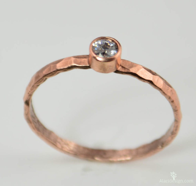 Copper CZ Diamond Ring,Classic Size, Stackable Rings, Mothers Ring, Aprils Birthstone, Copper Jewelry, CZ Diamond Ring, Pure Copper Ring image 1