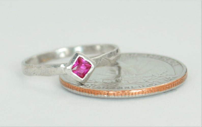 Square Ruby Ring, Ruby White Gold Ring, July's Birthstone Ring, Square Stone Mothers Ring, Square Stone Ring, Ruby Ring, White Gold Ring image 3