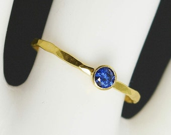 Dainty Solid 14k Gold Sapphire Ring, 3mm Gold Solitaire, Solitaire Ring, Real Gold, September Birthstone, Mothers Ring, Solid Gold Band