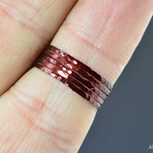 Super Thin Cherry Copper Stackable Rings, Copper Ring, Skinny Ring, Copper Band, Red Copper Ring, Hammered Copper Ring, Arthritis Ring image 2