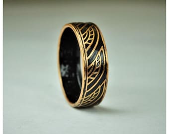 Black Thai Coin Ring, Wave Ring, Ray Ring, Thailand Coin ring, Coin Art, Thai Art, Thailand art, black ring, bronze ring, Coin ring, Bronze