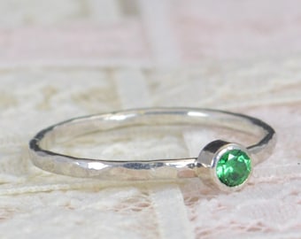 Emerald Engagement Ring, Sterling Silver, Emerald Wedding Ring Set, Rustic Wedding Ring Set, May Birthstone, Sterling Silver Emerald Ring
