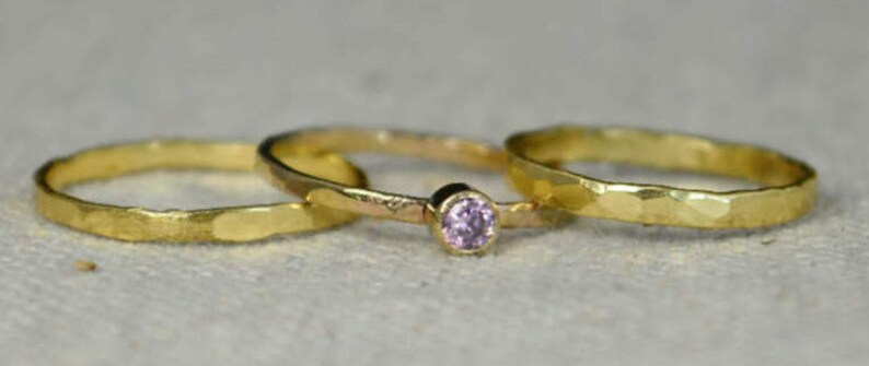 Classic Solid 14k Gold Pink Tourmaline Ring, 3mm gold solitaire, solitaire ring, real gold, October Birthstone, Mother Ring, Solid gold band image 3