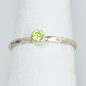 Dainty Peridot Ring, Hammered Silver, Stackable Rings, Mother's Ring, August Birthstone Ring, Skinny Ring, Birthday Ring image 2