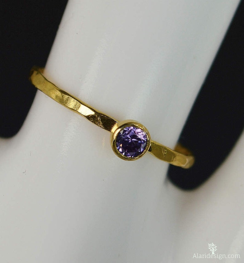 Dainty Solid 14k Gold Amethyst Ring, Gold Solitaire, Solitaire Ring,Solid Gold, February Birthstone, Mothers RIng, Solid Gold Band, Gold image 2