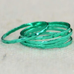 Super Thin Emerald Silver Stackable Rings,Green Ring, Stack Rings, Green Stacking Rings, Green Jewelry, Thin emerald Ring, Emerald Jewelry image 2