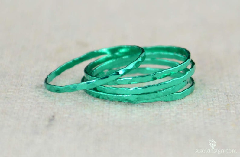 Super Thin Emerald Silver Stackable Rings,Green Ring, Stack Rings, Green Stacking Rings, Green Jewelry, Thin emerald Ring, Emerald Jewelry image 2