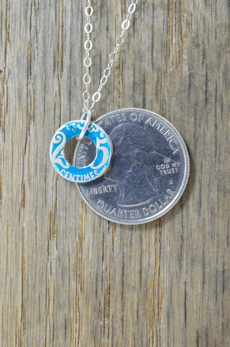 Moroccan Coin Necklace, Turquoise Coin Necklace, Coin Art, Morocco, Silver Coin, Moroccan Art, Boho Necklace, Two-Sided, Coin Charm, Charm image 6