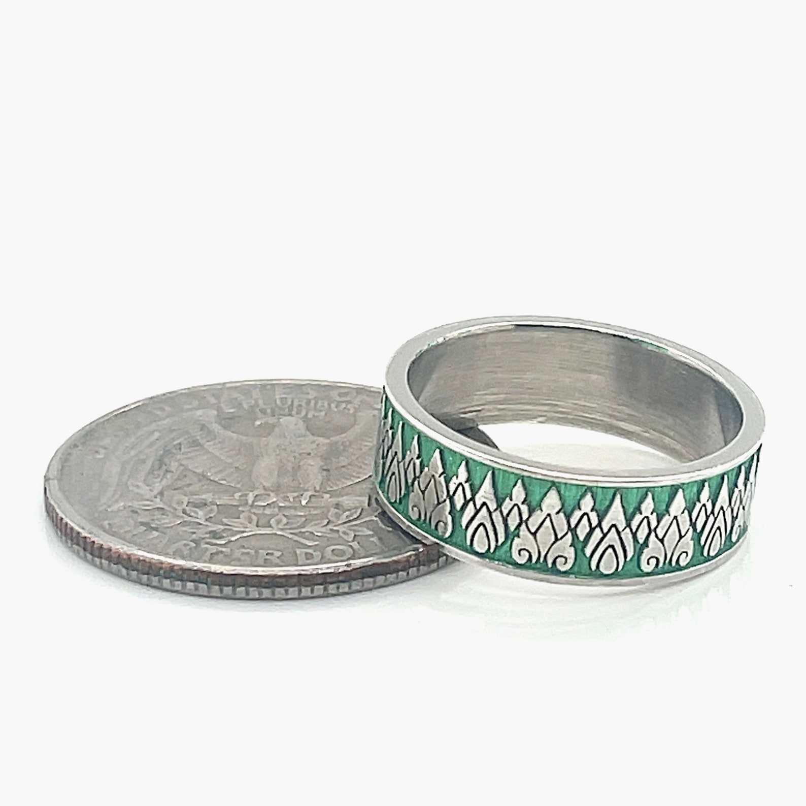 Thai Buddhist Temples Ring in Solid White Gold Green Ring - Etsy
