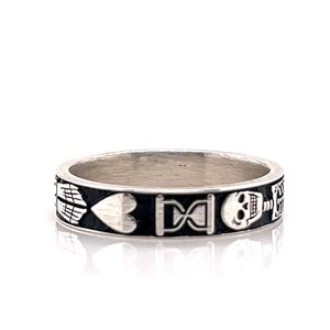 Sterling Silver Skeleton Ring, Memento Mori Jewelry, Mourning Ring, goth band, memorial ring, Free Inside Ring Engraving image 5