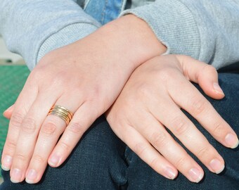 Set of 5 Classic Gold Stackable Rings, 14k Gold Filled, Stack Rings, Stacking Rings, Simple Gold Ring, Hammered Gold Rings, Gold Band