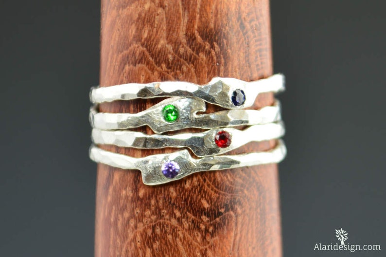 Grab 4-Thin Freeform Mother's Rings, Birthstone Ring, Stacking Rings, Silver Birthstone Rings, Mother's Gemstone Ring, Pure Silver Rings image 1