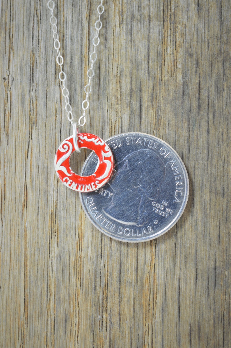 Moroccan Coin Necklace, Red Coin Necklace, Coin Art, Morocco, Silver Coin, Moroccan Art, Boho Necklace, Two-Sided, Coin Charm, Charm image 6