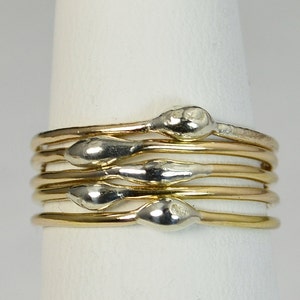 Unique Gold and Silver Dew Drop Stacking RingsBimetal Ring image 3