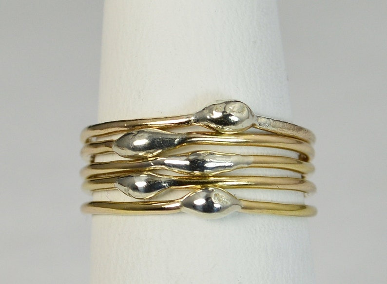 Unique Gold and Silver Dew Drop Stacking Rings,Bimetal Ring, Hippie Ring, Gold Boho Rings, Silver Dew Drop, Dew Drop Rings, Bohemian Rings image 3
