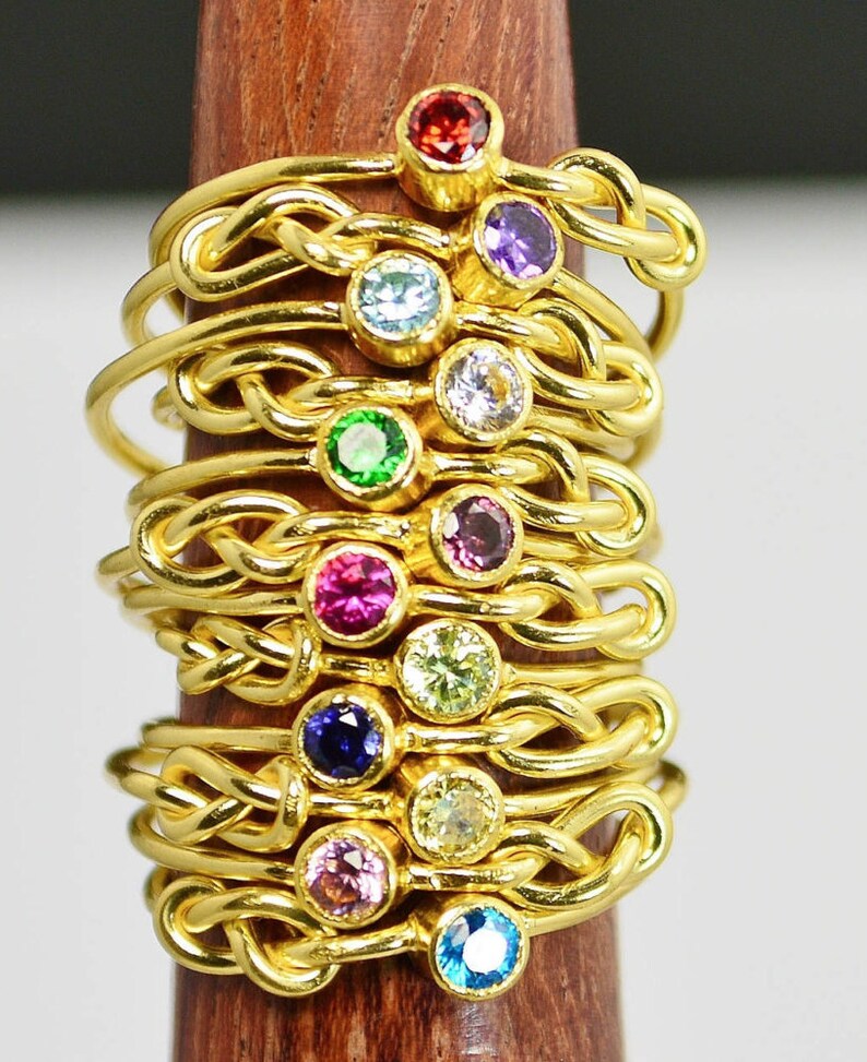 Gold Knot Ring Gold Filled Ring Stackable Rings Blue Zircon Infinity Ring Gold Infinity Ring December Birthstone Ring Mother/'s Ring