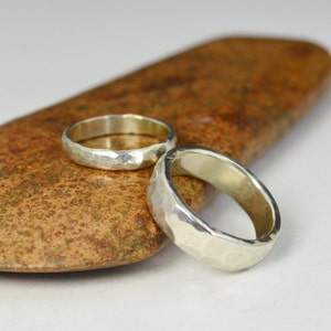Hammered Silver Wedding Bands, Rustic Wedding Rings, Wedding Ring Set, Sterling Silver, Inside Ring Engraving Included, Inexpensive Bands image 3