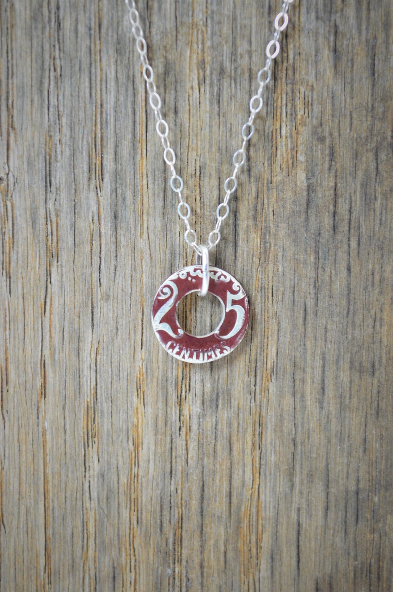 Moroccan Coin Necklace, Burgundy Coin Necklace, Coin Art, Morocco, Silver Coin, Moroccan Art, Boho Necklace, Two-Sided, Coin Charm, Charm image 2