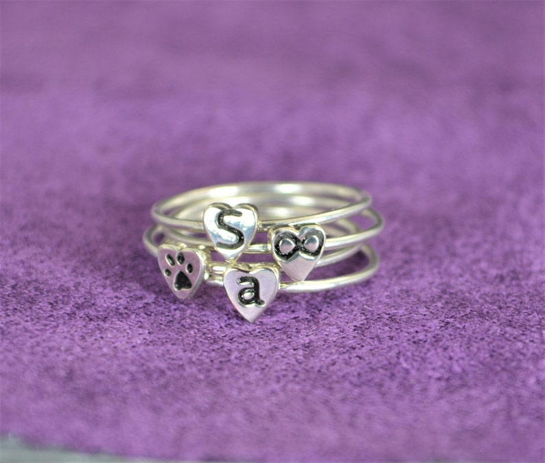 Zilveren hond print ring, huisdier sieraden, monogram hart ring, zilveren hart ring, gepersonaliseerde hart ring, Sterling Heart ring, zilveren ring afbeelding 3