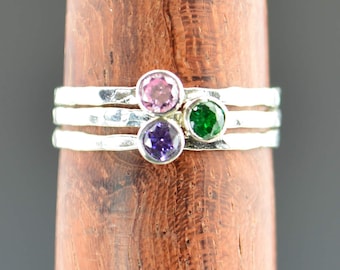 Grab 3 Mothers Rings, Set of 3, Mothers Jewelry, Silver Mothers Rings, Pure Silver Mothers Rings, Gemstone Rings, Grandmas Rings, Birthstone