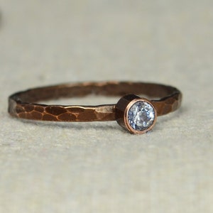 Bronze Copper CZ Diamond Ring, Classic Size, Stackable Rings, Mother's Ring, April Birthstone, Copper Jewelry, White Ring, Pure Copper, Band image 1