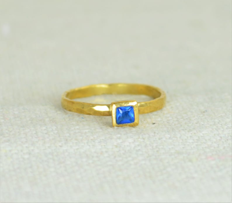 Square Blue Zircon Ring, Gold Filled Blue Zircon Ring, Decembers Birthstone Ring, Square Stone Mothers Ring, Square Stone Ring, Gold Ring image 2