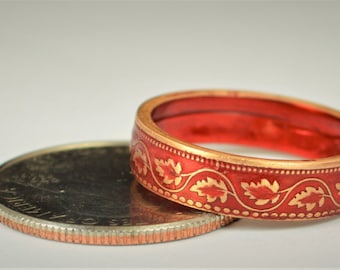 Red Ring, Coin Ring, Vine Ring, Copper Ring, Canadian Penny, Coin Rings, Coin Art,  Floral Ring, Gift for Her, Unique Ring, Copper RIng