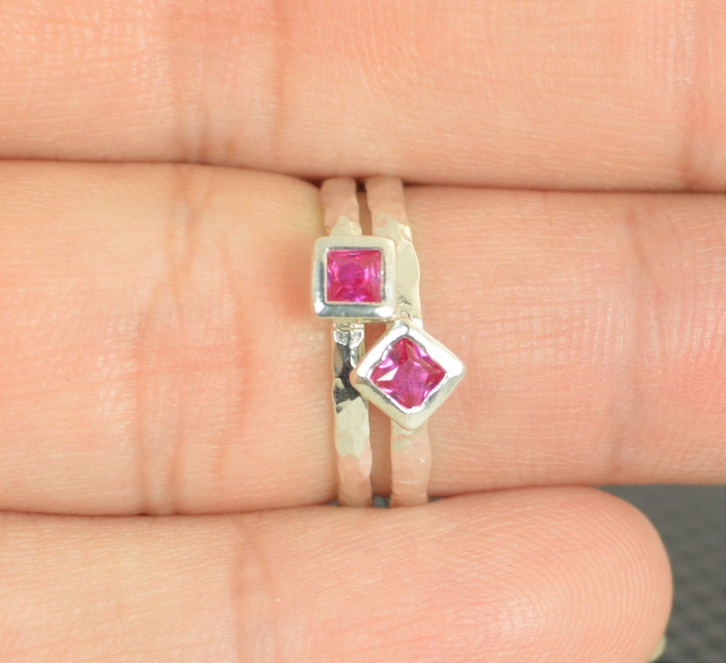 Square Ruby Ring, Ruby Solitaire, Ruby Silver Ring, July Birthstone Ring, Square Stone Mothers Ring, Silver Band, Square Stone Ring image 2