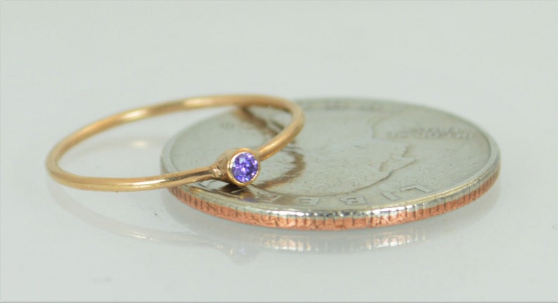 Tiny Amethyst Ring, Solid 14k Rose Gold Amethyst Stacking Ring, Amethyst Ring, Amethyst Mother's Ring, February Birthstone, Amethyst Rings image 4